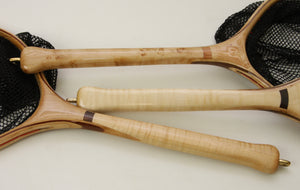 Small Tenkara-style wooden landing net: Curly Maple with walnut accents