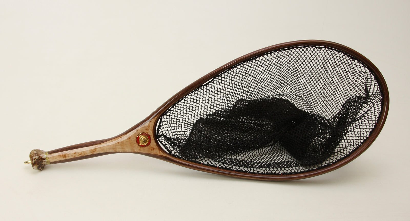 Large Hoop Landing Net with Oval Hoop in Walnut and Maple