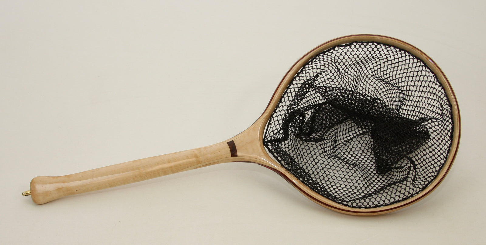 Small Tenkara-style wooden landing net: Curly Maple with walnut accents