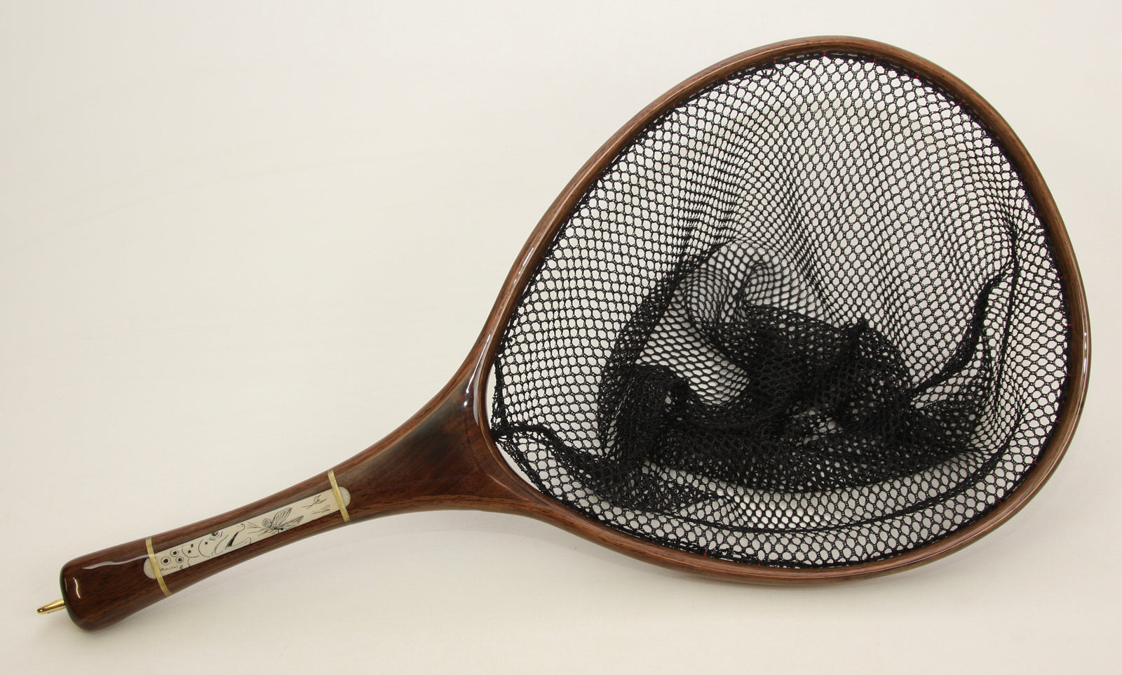 Medium Trout Landing Net of Walnut with scrimshaw inlay