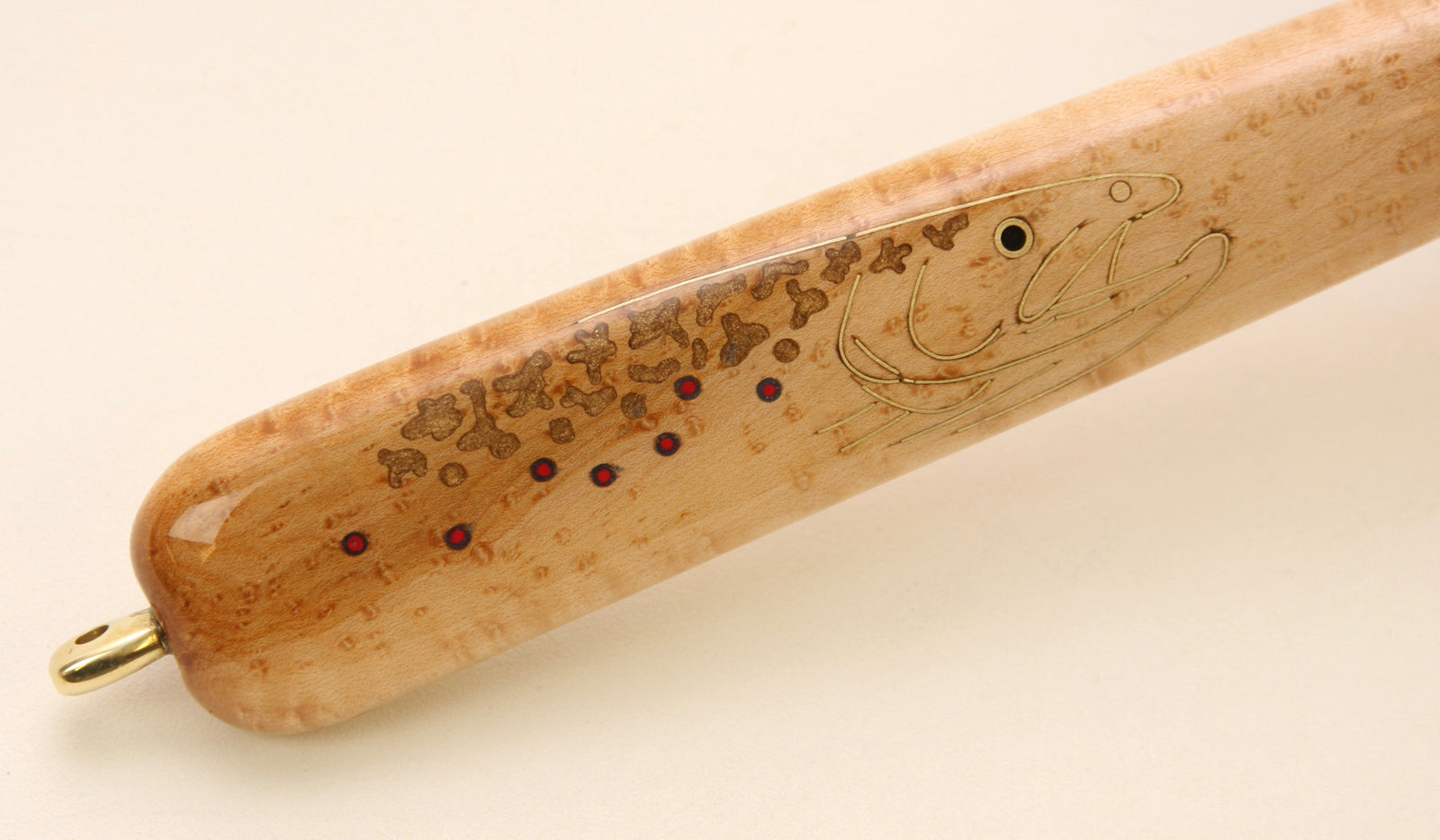 Landing net with brook trout inlay.