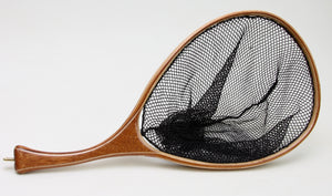 Medium sized landing net in Mahogany and maple  with curved handle.