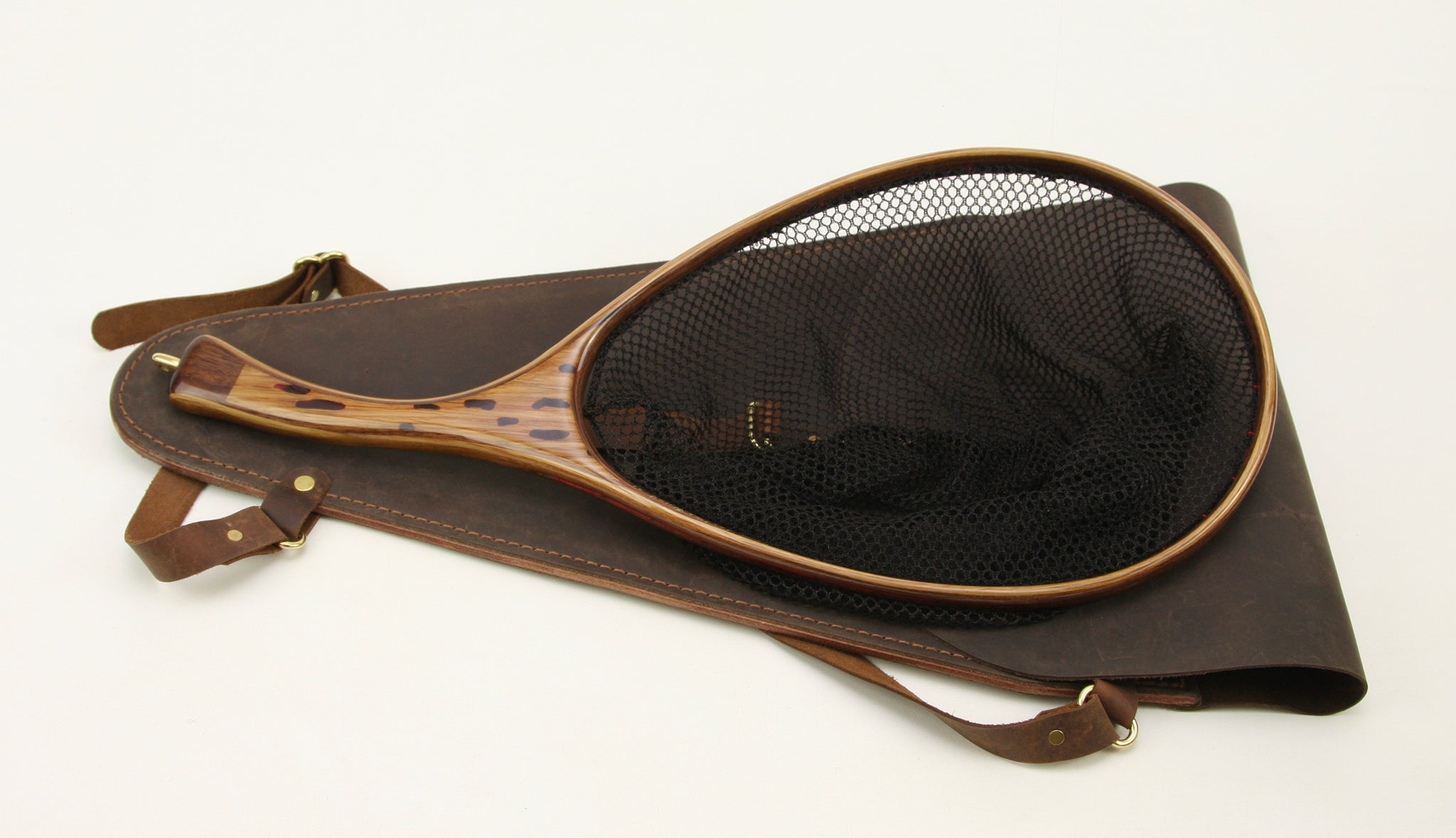 Medium sized landing net with Uniquely carved cherry handle - Nets