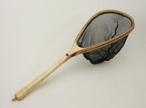 Small Tenkara-style wooden landing net: Curly Maple with an accents of walnut