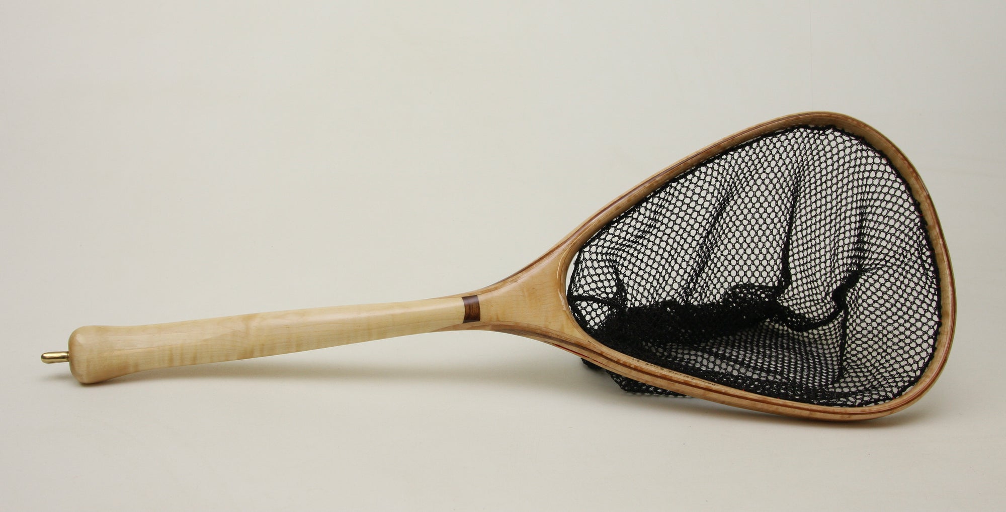 Small Tenkara-style wooden landing net: Curly Maple with an accents of walnut