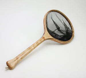 Small Tenkara-style wooden landing net: Curly Maple with an accents of cherry and walnut