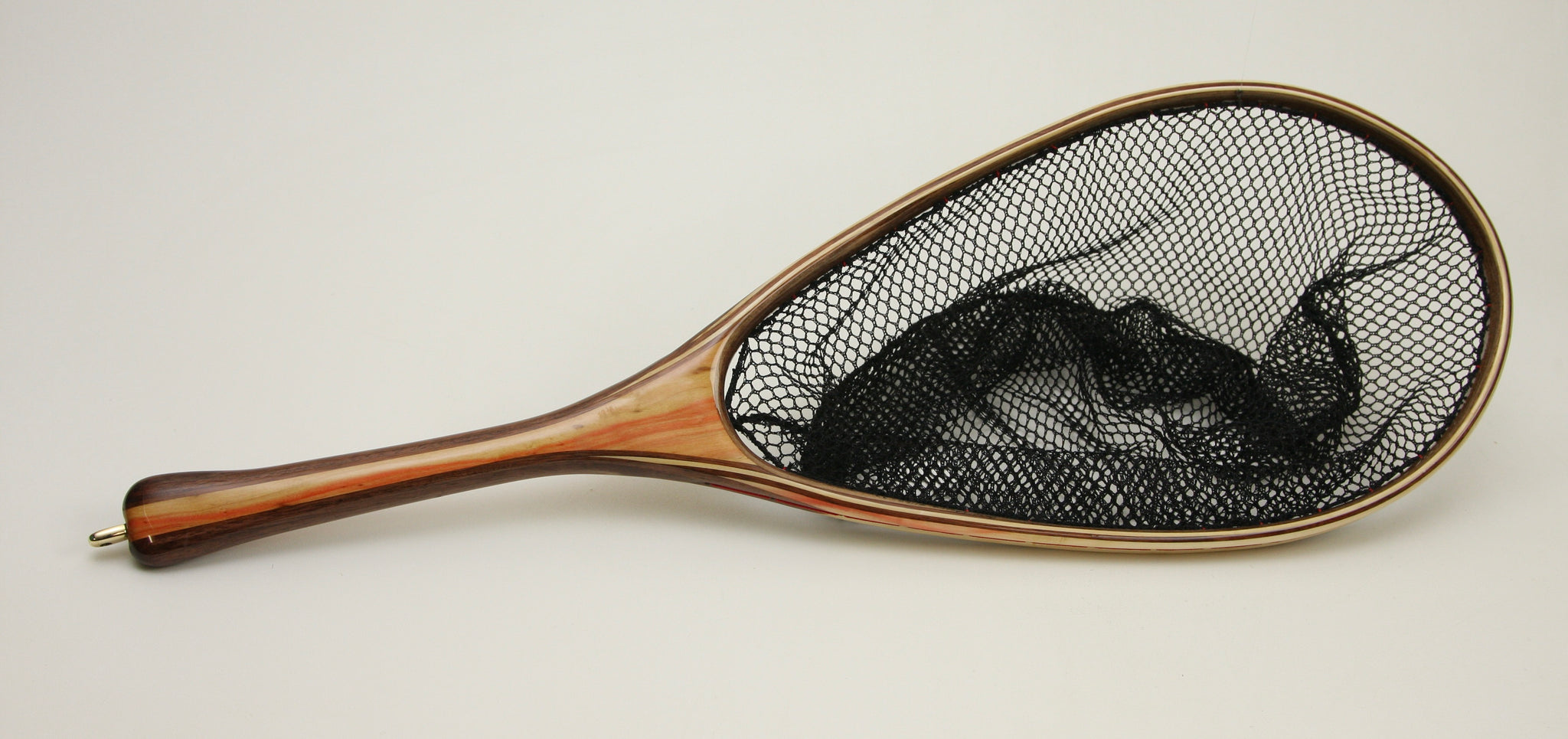 Custom wooden fly fishing net of walnut and box elder