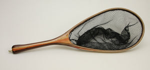 Medium Custom Fly Fishing Net with elongated hoop in walnut and box elder