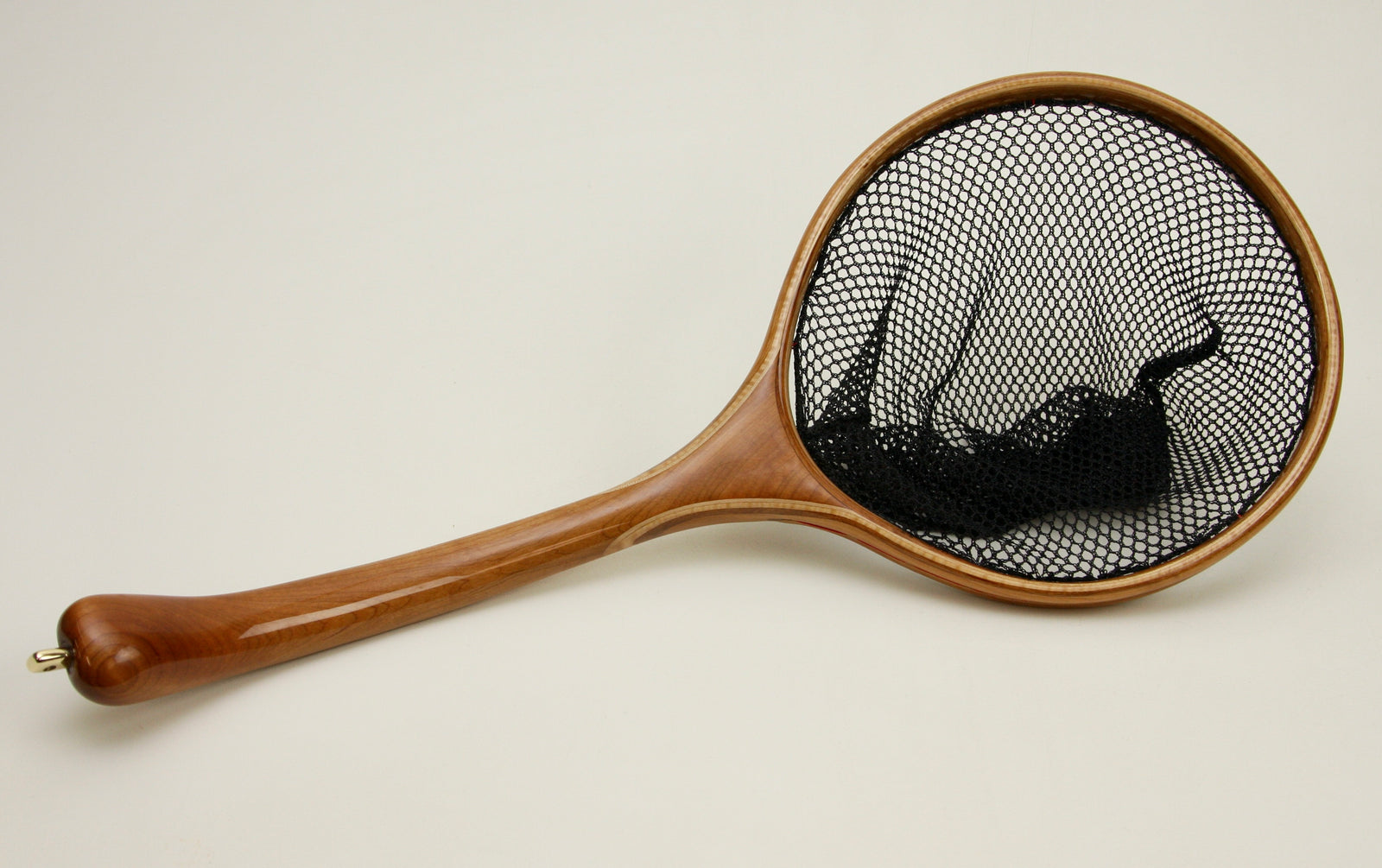 Smaller sized landing net with Uniquely carved cherry handle