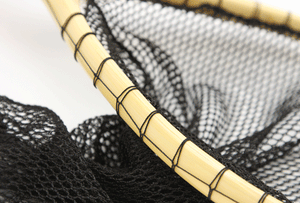 Close up of the Tenkara style attachment of a landing net, net bag. 