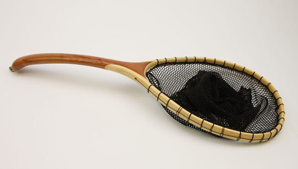 Medium sized landing net with Uniquely carved cherry handle